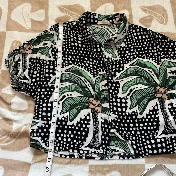 Palm Tree Print Summer Vacation Button Down Short Sleeve Shirt Black Size S - Picture 6 of 8